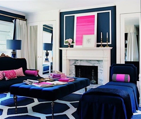 Pink and navy living room