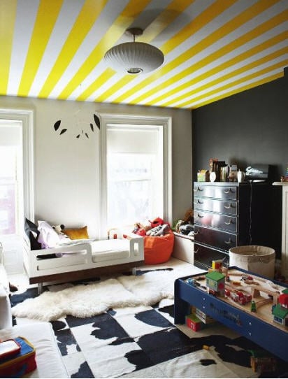 yellow striped ceiling