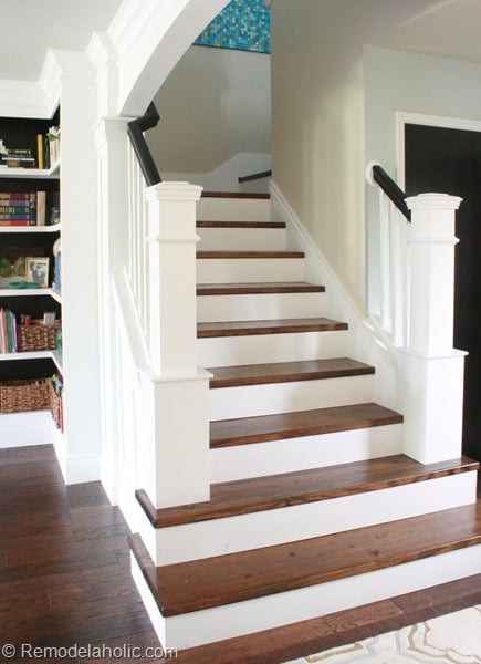 Stair Makeover removing carpet from stairs custom newel post plans