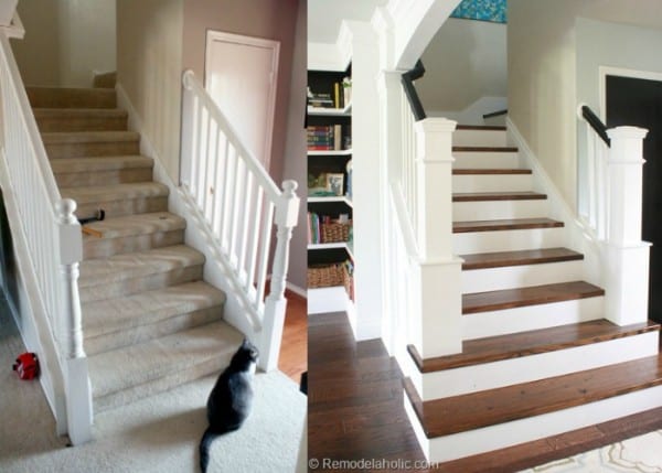 Before After Carpet To Wood Staircase Park House @Remodelaholic