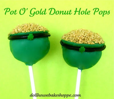 pot o gold donut hole pops for St. Patrick's Day by dollhouse bake shoppe
