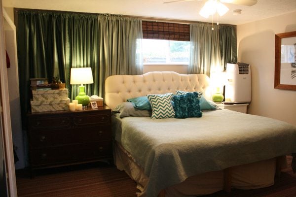 Master beadroom progress, before after tufted headboards curtained wall master bedroom (14)