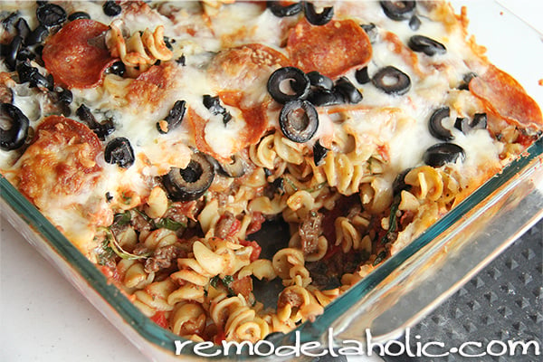 Pizza Pasta Casserole Recipe @remodelaholic Pizza Pasta Casserole Freezer Meal 3