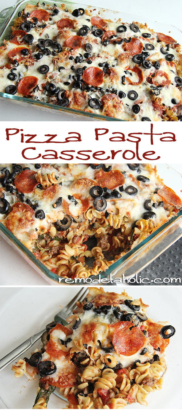 Pizza Pasta Casserole Recipe @remodelaholic #pizza #pasta #casserole #freezer_meal