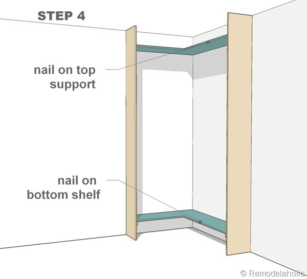 step 4 - corner built-in bookshelves