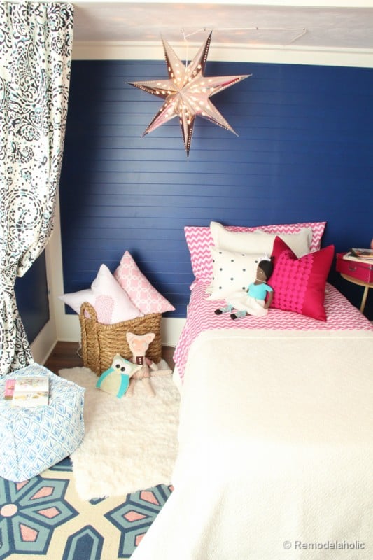 Pink and Navy Girls bedroom with bed nook-4