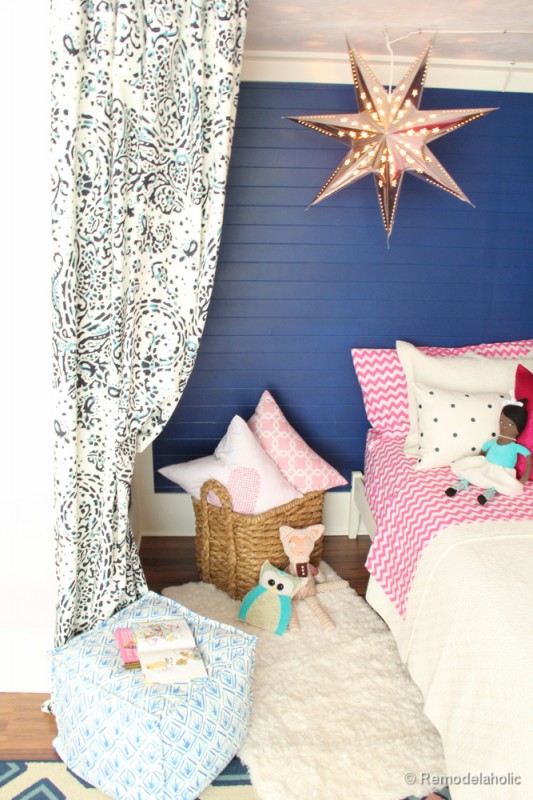 Pink and Navy Girls bedroom with bed nook-5
