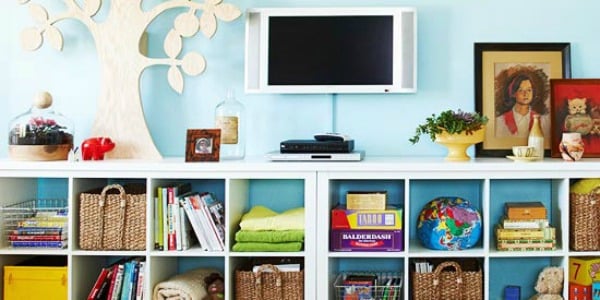 Get This Look: Colorful Cubbies for an Organized Family Room
