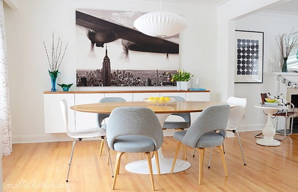 minimalist scandinavian modern dining room with floating sideboard