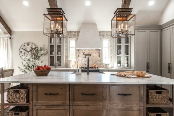Fixer Upper Hot Sauce House Kitchen With Wood, Grey And White Cabinets, Featured On Remodelaholic