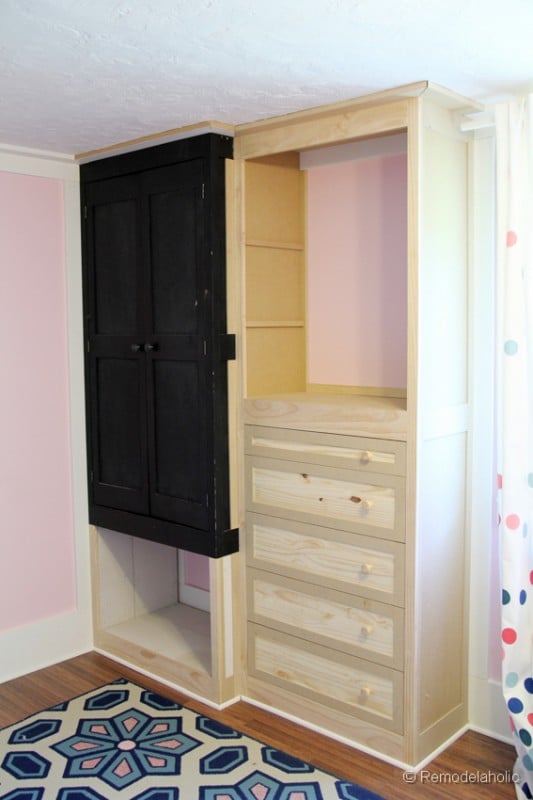 how to build a built-in closet, built-ins from existing furniture upcycl remodelaholic.com-17