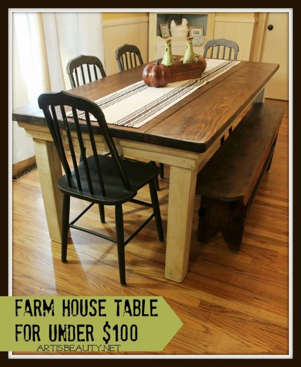 how to build a diy farmhouse table, featured on Remodelaholic.com