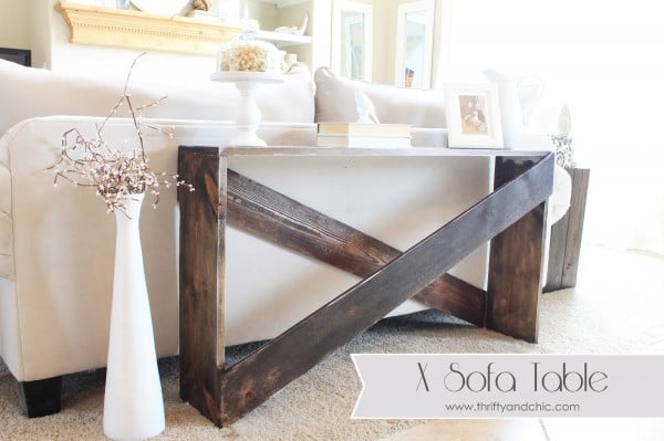 simple diy x sofa table, featured on Remodelaholic.com