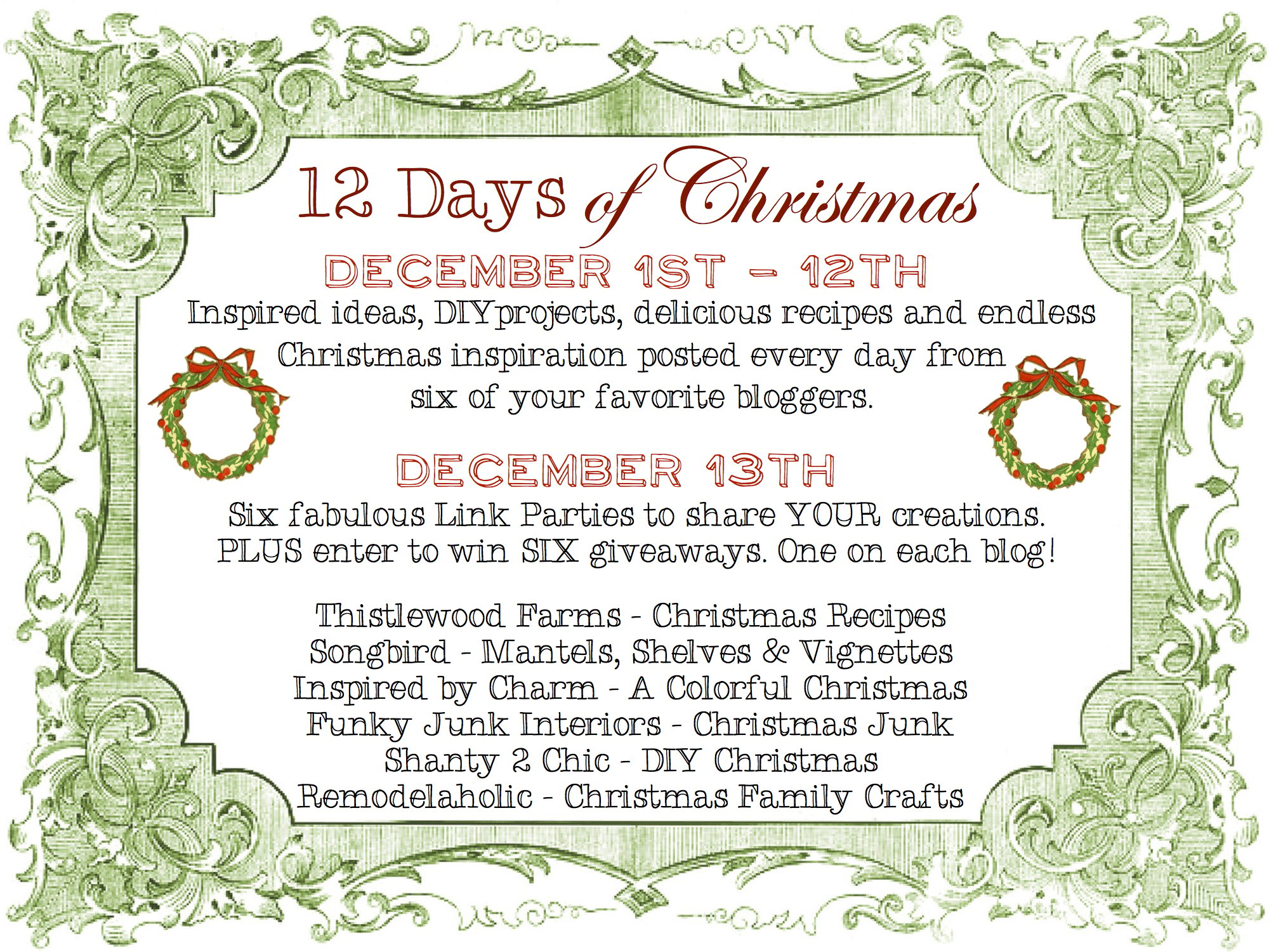 12 Days of Christmas Starts Tomorrow! #12days72ideas