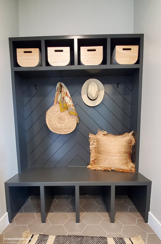 How to Decorate a Hallway: Chevron Detail Shiplap Bench Mudroom