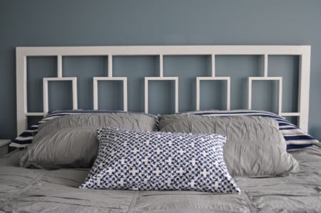 West Elm Knock-Off Window Headboard, Decor and the Dog featured on Remodelaholic.com