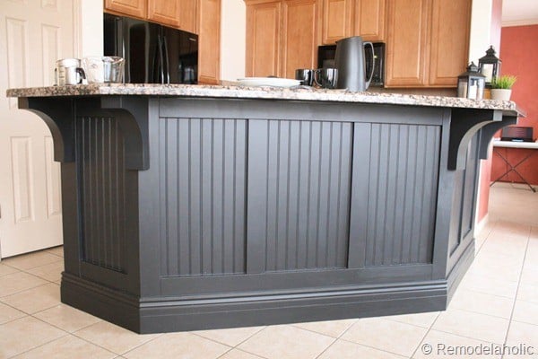 board and batten kitchen island makeover with corbels, Remodelaholic.com