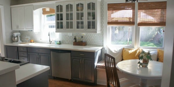 Gray and White Kitchen Makeover with Hexagon Tile Backsplash