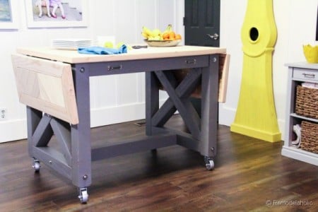 Pottery Barn inspired kitchen island with casters, Remodelaholic