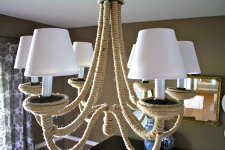 DIY rope chandelier makeover, I Love That featured on Remodelaholic