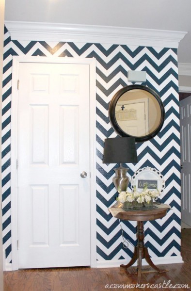 chevron striped accent wall tutorial, featured on Remodelaholic