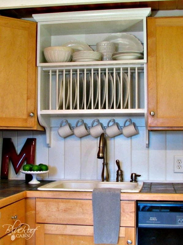 custom plate rack cabinet, Blue Roof Cabin featured on Remodelaholic