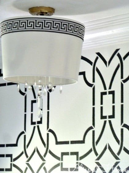 diy foyer drum shade chandelier with bold accent wall, Bliss At Home featured on Remodelaholic