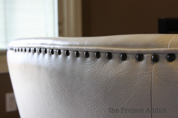nailhead trim on a restored leather chair, The Project Addict featured on Remodelaholic