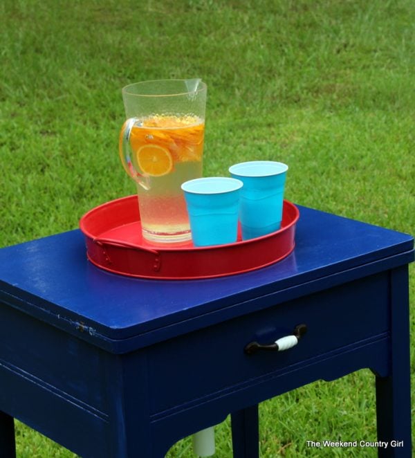 blue drink cooler sewing table closed, The Weekend Country Girl featured on Remodelaholic