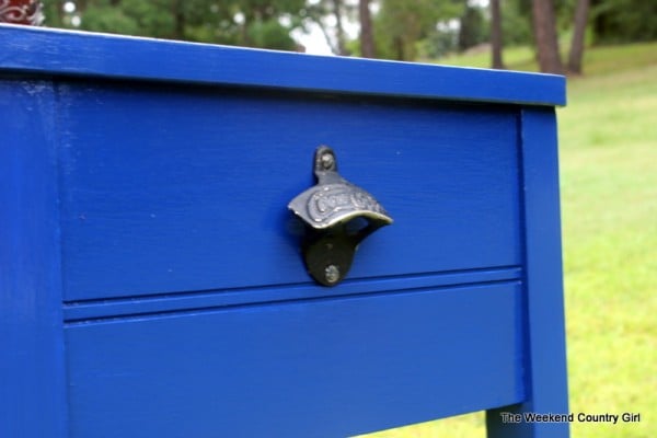 bottle opener on sewing cabinet drink station, The Weekend Country Girl featured on Remodelaholic