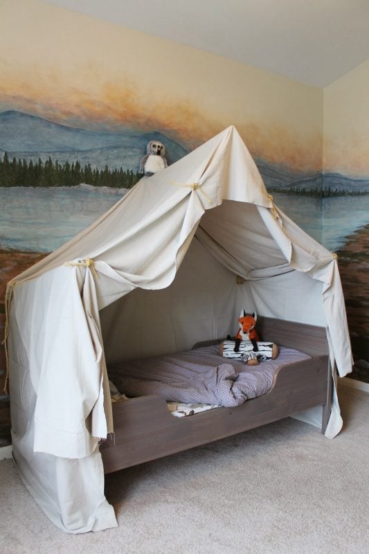 Build an indoor camping tent bed canopy for kids | The Ragged Wren on Remodelaholic.com