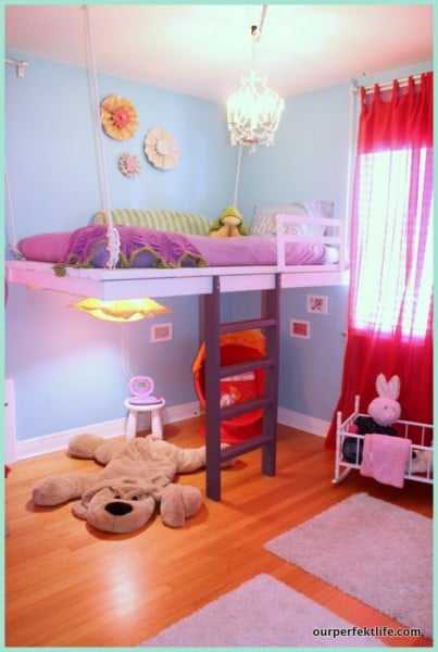kids hanging loft bed, featured on Remodelaholic