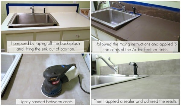 low cost laundry room makeover with concrete countertops, featured on Remodelaholic