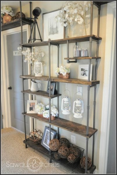 DIY industrial shelf built with PVC pipe, Sawdust 2 Stitches on Remodelaholic
