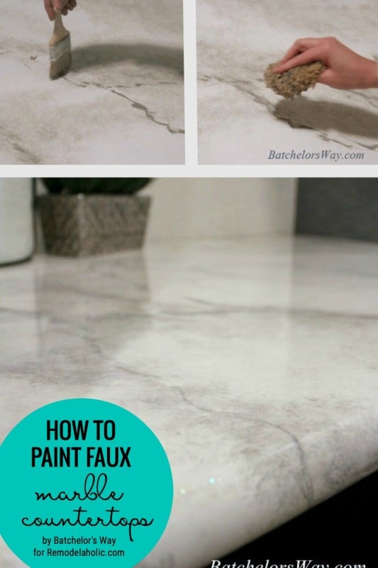 Learn How To Paint Faux Marble Countertops For Around $30 Featured On Remodelaholic.com