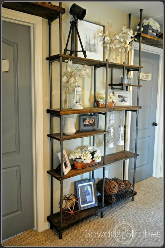build an industrial shelf using PVC pipe, Sawdust 2 Stitches on Remodelaholic