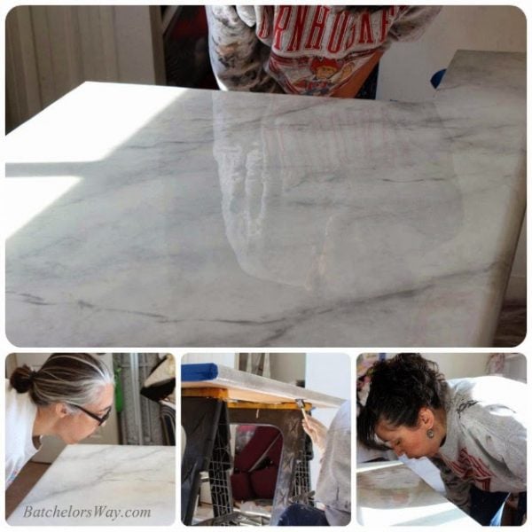 glossy faux marble countertop tutorial, Batchelors Way on Remodelaholic