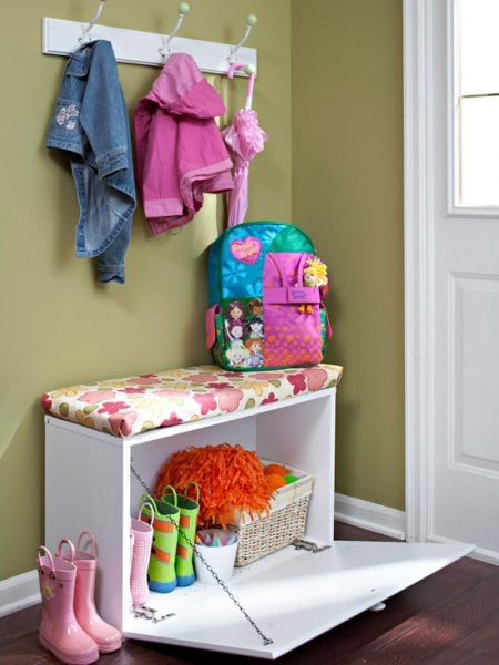 small mudroom with drop open bench, via BHG