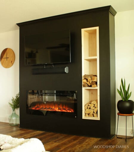 Built In Electric Fireplace Feature Wall With Storage, Woodshop Diaries Featured On Remodelaholic