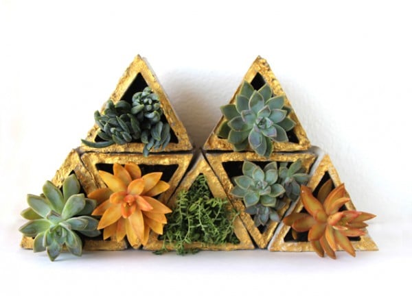 diy geometric concrete planters with gold edges, A Piece of Rainbow on Remodelaholic