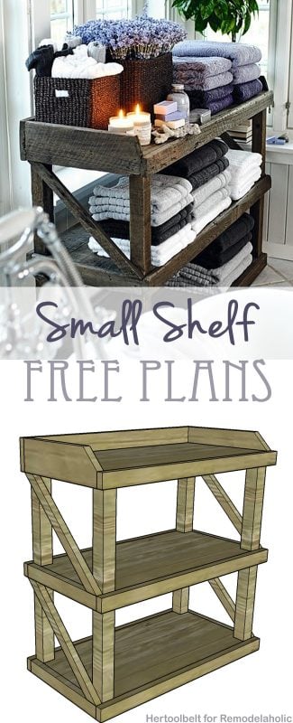 Free DIY plans to build an easy and stylish small shelf on Remodelaholic.com #storage #DIY