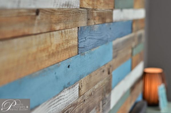 blue and rustic plank headboard wall, Pearls Pinstripes and Peanut Butter on Remodelaholic