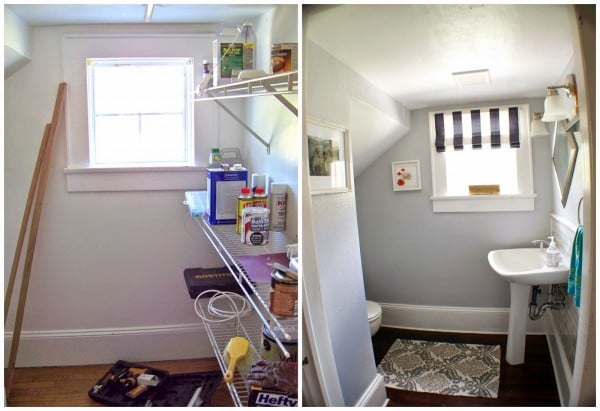 complete bathroom remodel before and after, Seesaws and Sawhorses on Remodelaholic
