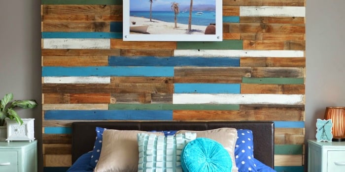 Colorful and Rustic Plank Headboard Wall
