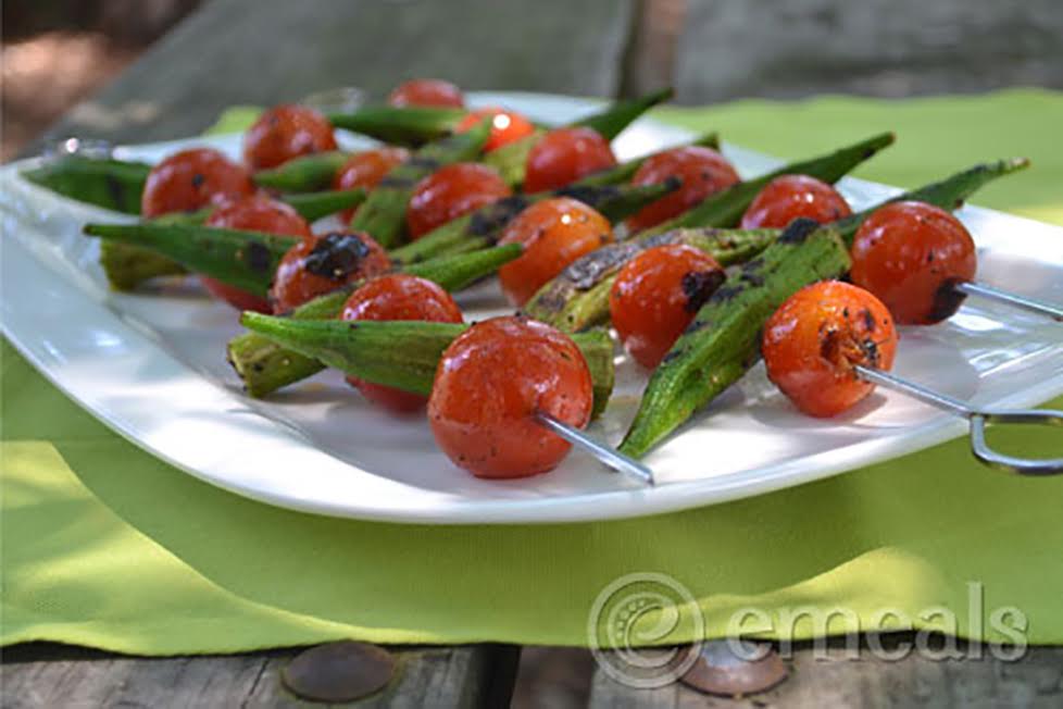 Grilled Okra and Tomato Skewers