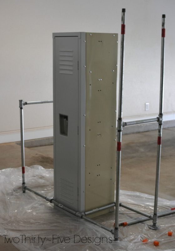 how to build a pipe frame for a mudroom locker system 07, Two Thirty Five Designs on Remodelaholic