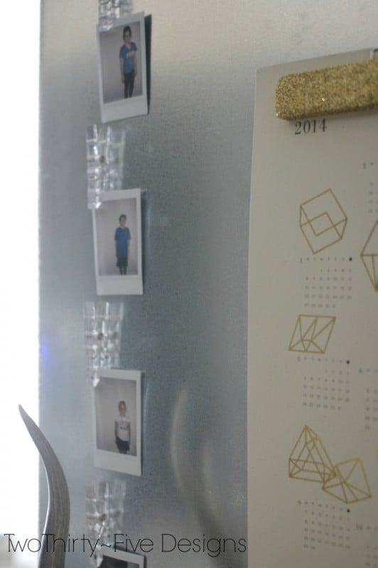 magnet board with glittered photo hanger, Two Thirty Five Designs on Remodelaholic