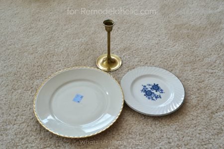 make a jewelry organizer with plates and candle stick on Remodelaholic.com