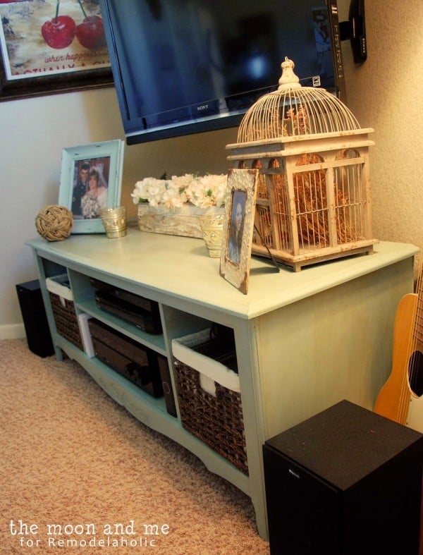revamp an entertainment center to a flat screen tv console table, The Moon and Me on Remodelaholic