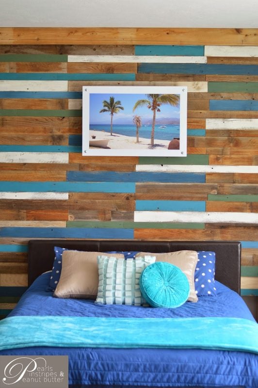 rustic plank headboard wall - accent wall, Pearls Pinstripes and Peanut Butter on Remodelaholic